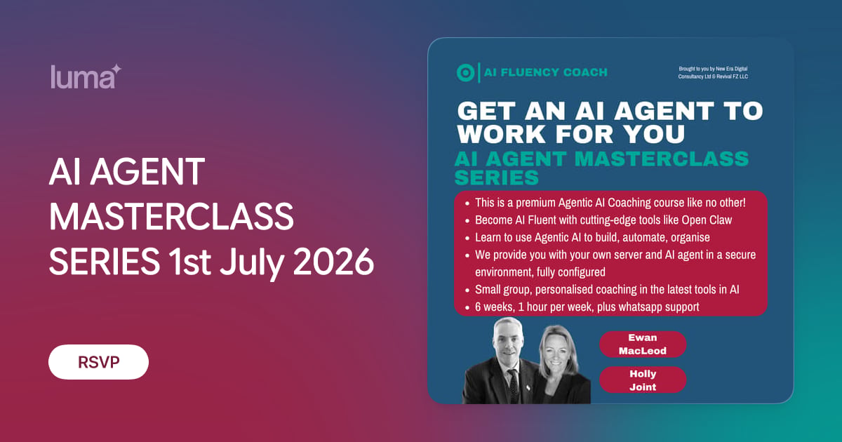 AI Agent Masterclass Series event artwork for the 1 July 2026 programme.