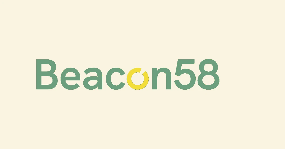 Beacon58 logo in green on a cream background for the merger announcement.